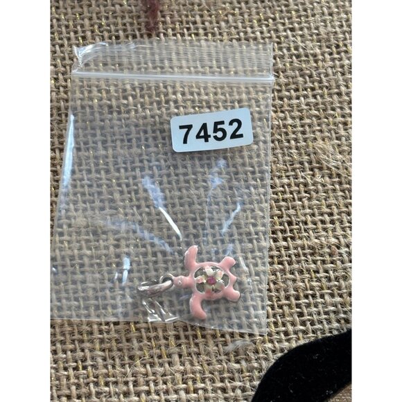 Pink Enamel Turtle Pendant With Floral Design & Crystal Accents - Picture 4 of 6